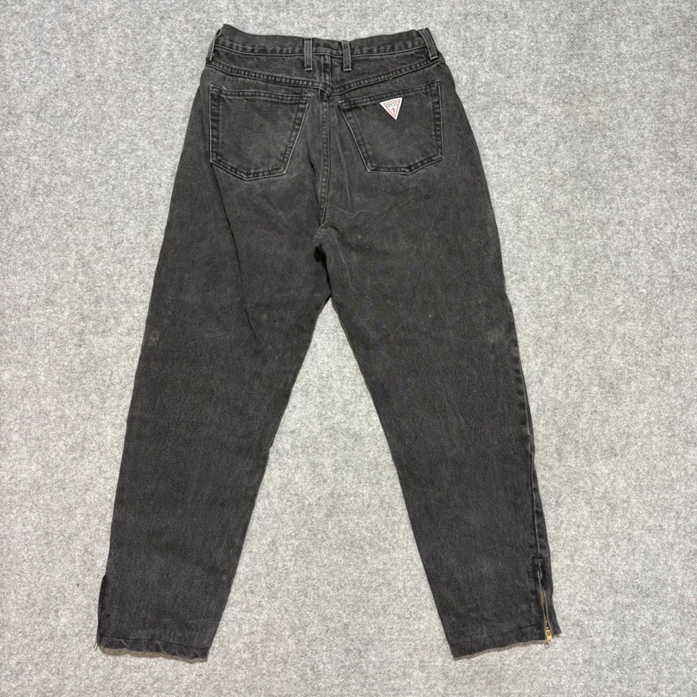 Vintage‎ Guess Georges Marciano Black Acid Wash Tapered Jeans Ankle Zip Size 30